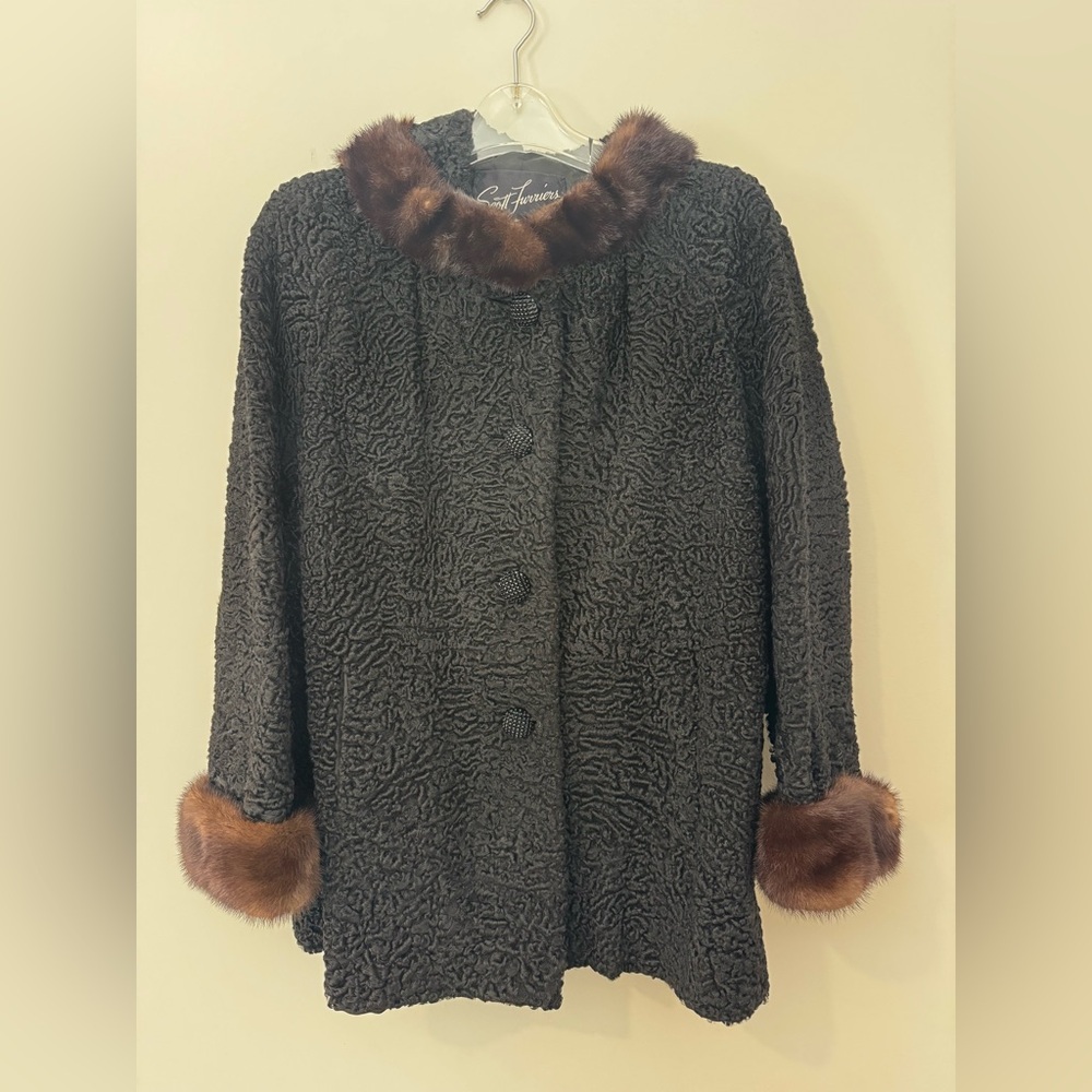 Scott Furriers Black Curly Lamb Fur Coat with Mink Trim – Vintage
